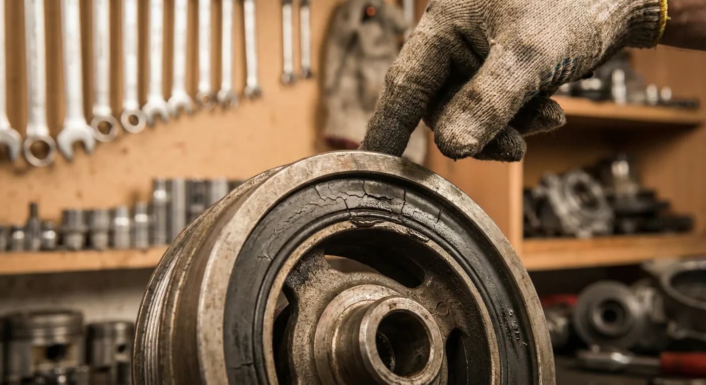 Détails de l'usure et des fissures sur une puleggia albero motore