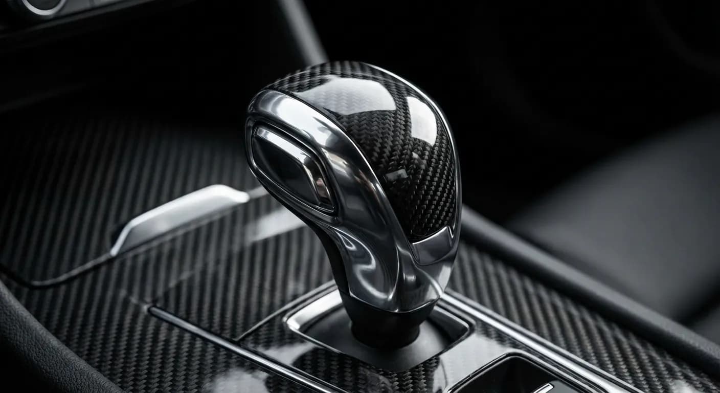 Gros plan minimaliste d'un pommeau de vitesse DSG