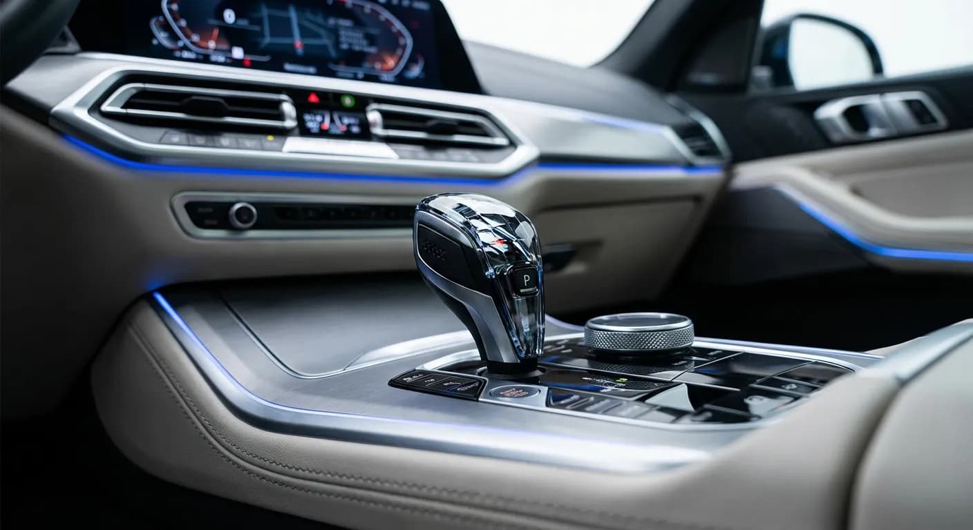 Détail de l'intérieur et du levier de vitesse DCT de la BMW X2