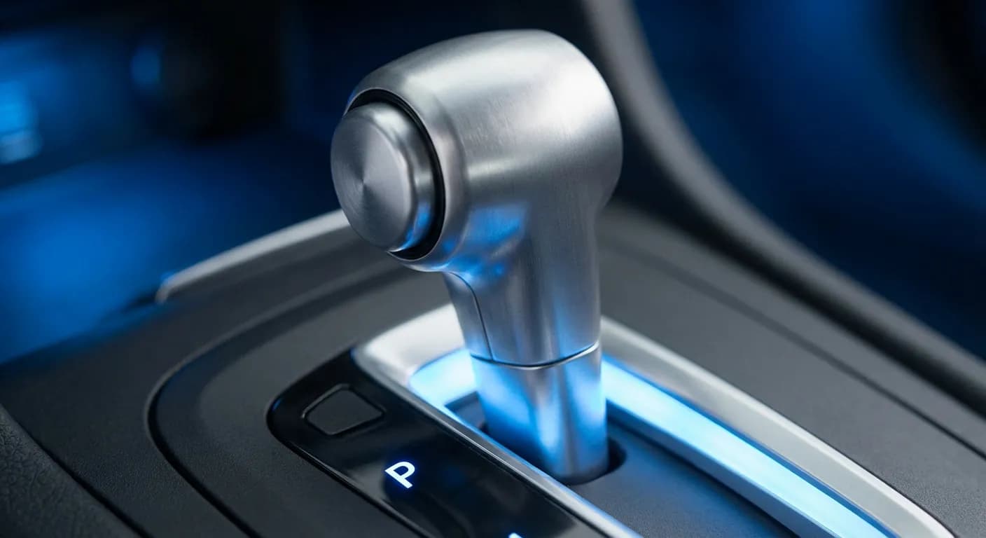 Gros plan sur le levier de vitesse en position P