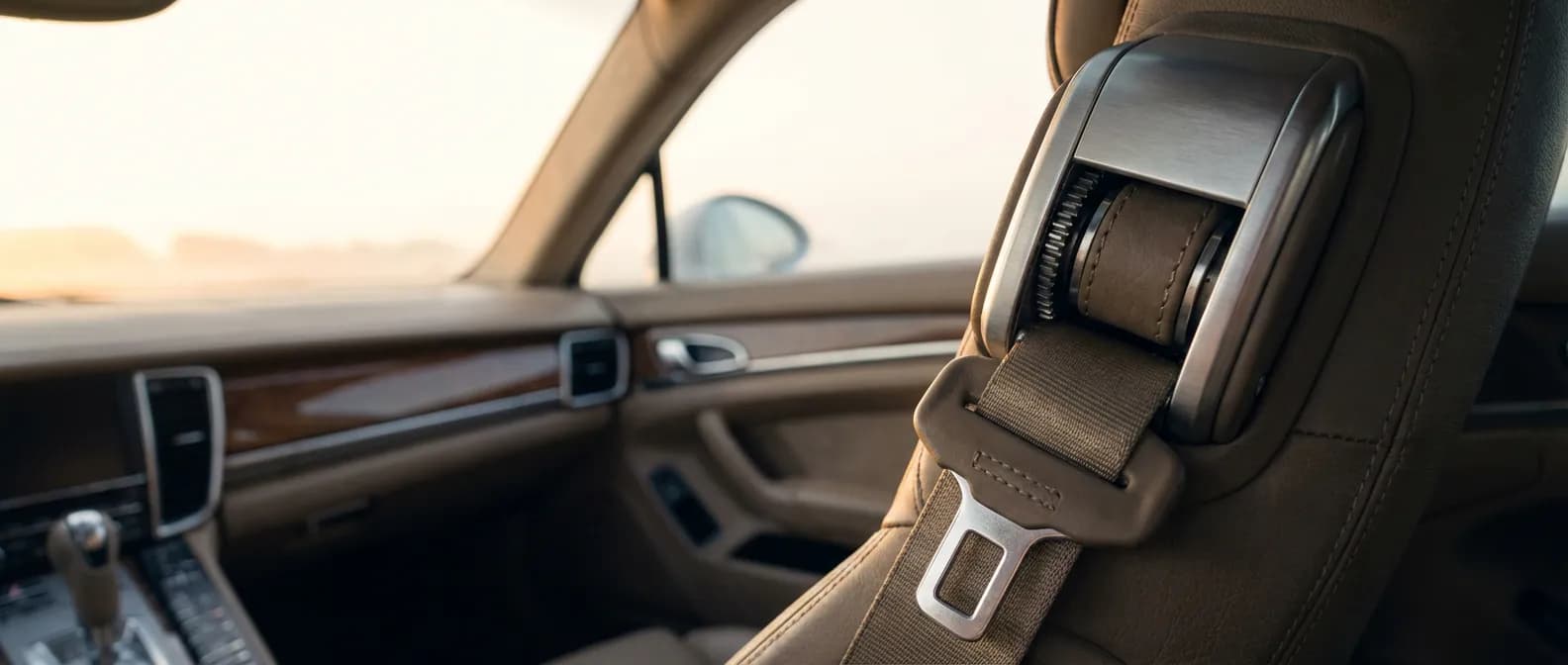 Vue cinématographique du prétensionneur de ceinture de sécurité dans une voiture de luxe