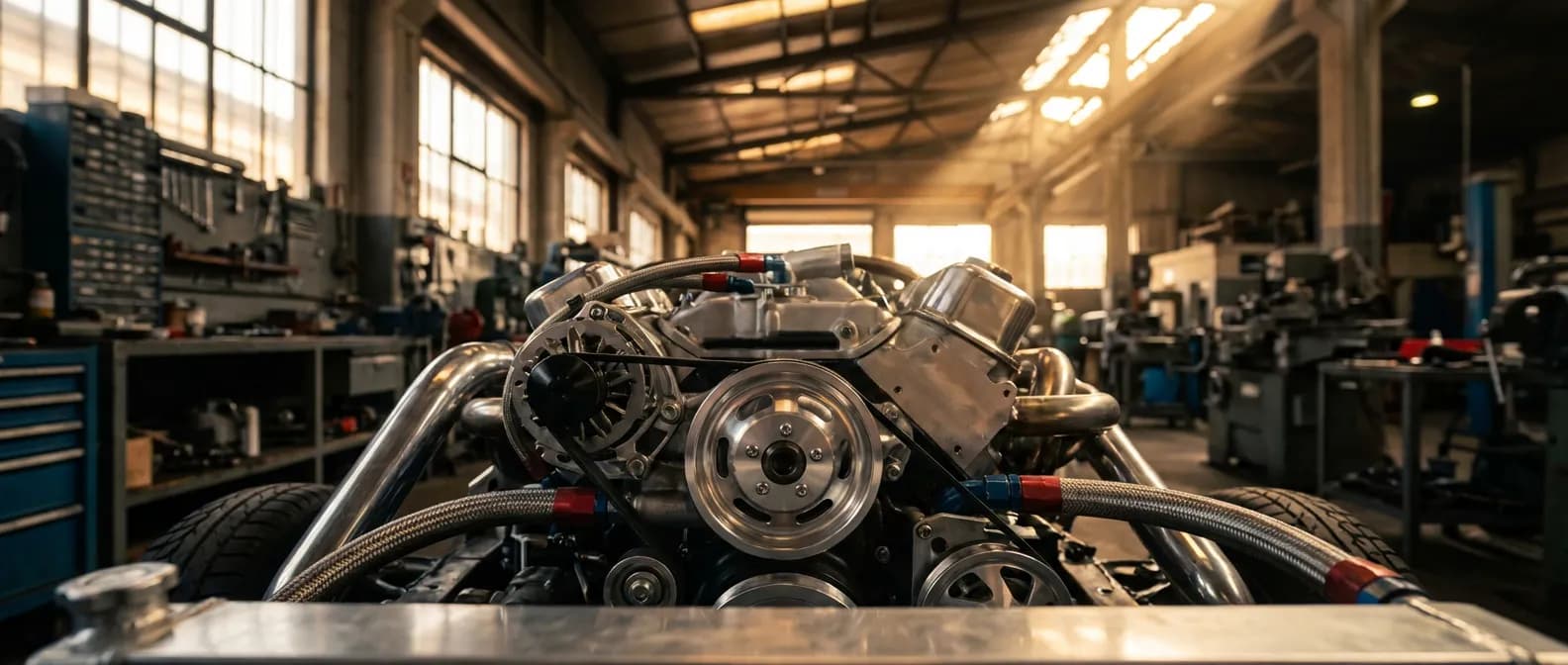 Vue cinématographique d'une puleggia albero motore dans un moteur de voiture