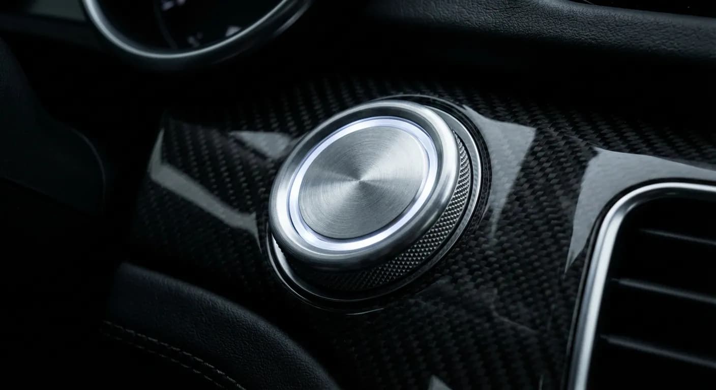 Gros plan du bouton de démarrage d'une voiture moderne