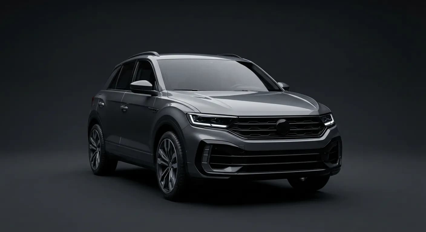 T-Roc R-Line Plus: Prezzi, Dotazioni e Caratteristiche Vue rapprochée de la face avant sportive du T-Roc R-Line Plus.