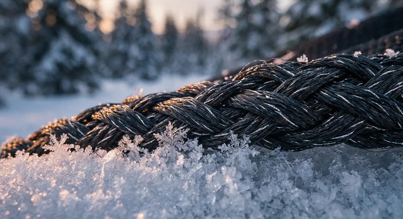Technologie et adhérence des chaussettes auto Détail macro de la texture d'une chaussette neige offrant une adhérence sur la glace.