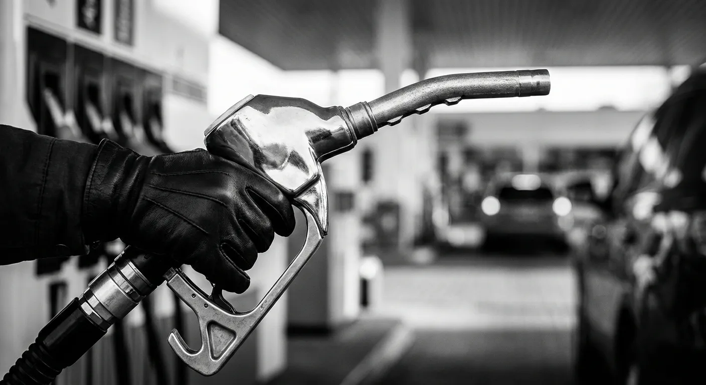 Gros plan minimaliste iconique d'un pistolet de distribution de carburant