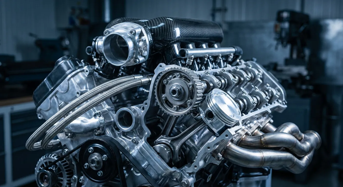 Gros plan d'un moteur de voiture performant protégé par un carburant de qualité