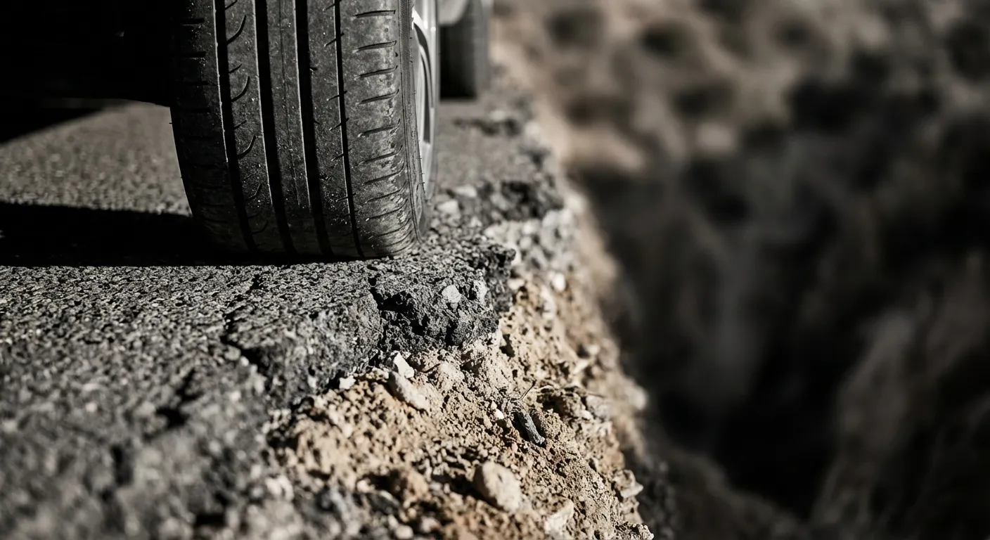 Gros plan d'un pneu sur une banchine cedevole