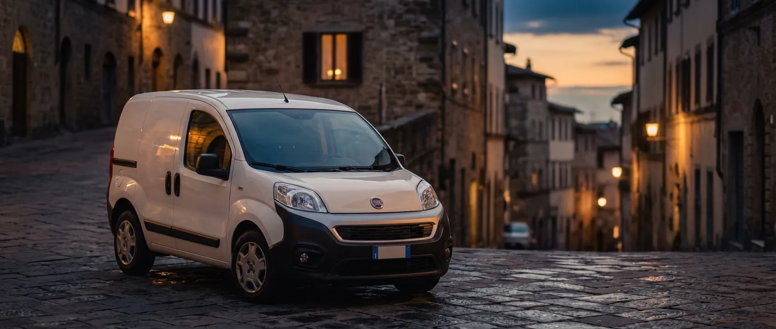 Guide d'achat Fiat Fiorino d'occasion Fiat Fiorino d'occasion garée dans une rue élégante au coucher du soleil