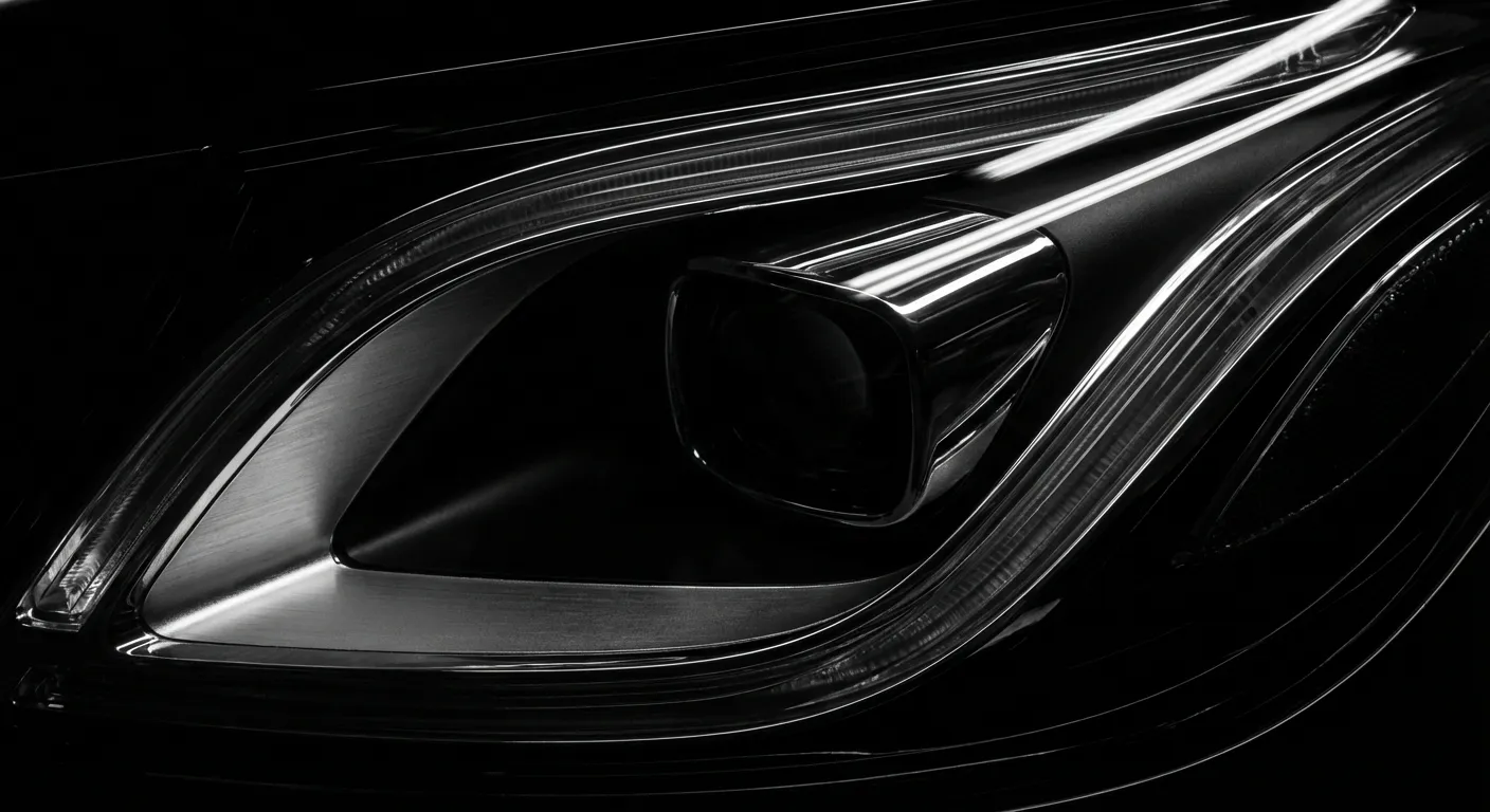 Gros plan minimaliste d'un phare de voiture de sport, design iconique