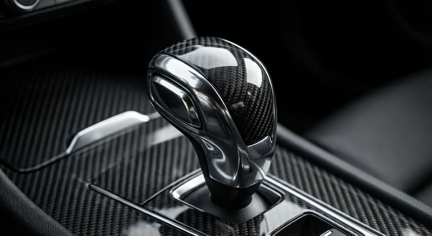 Gros plan minimaliste d'un pommeau de vitesse DSG