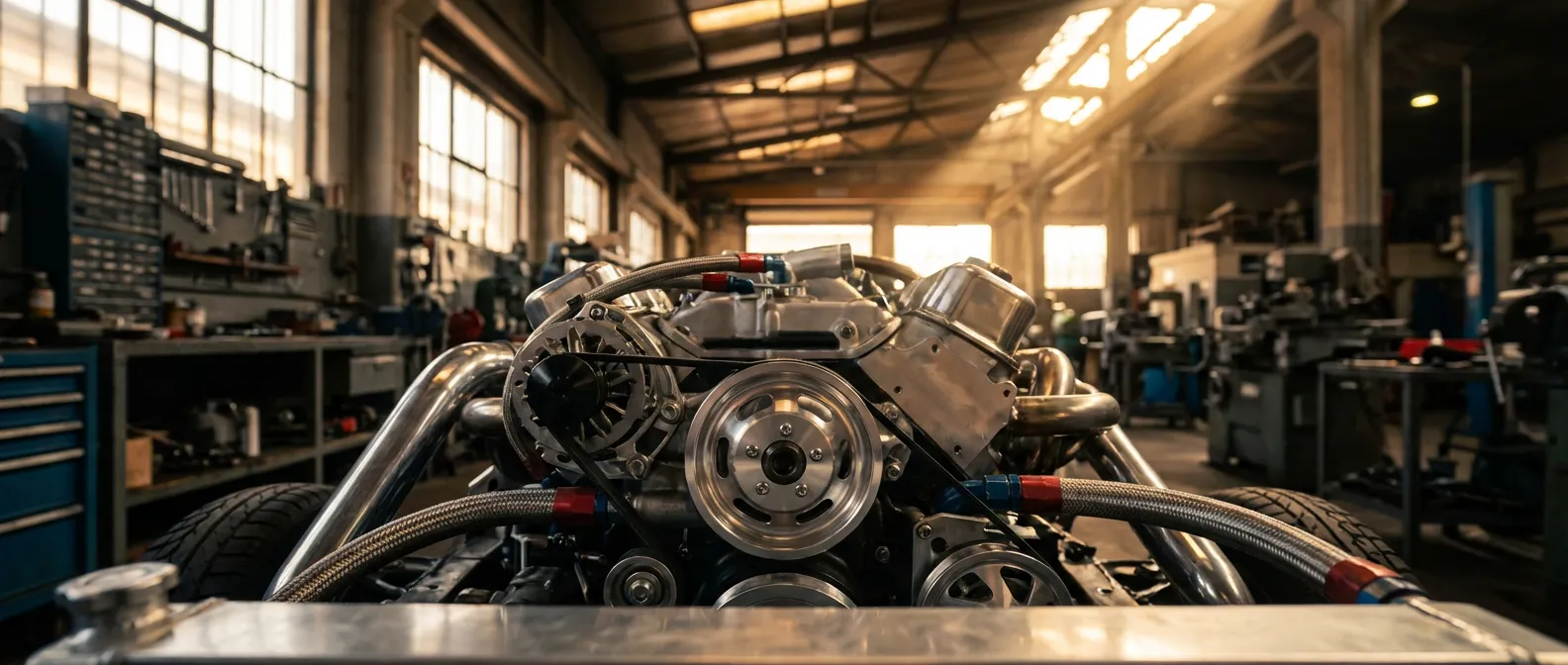 Vue cinématographique d'une puleggia albero motore dans un moteur de voiture