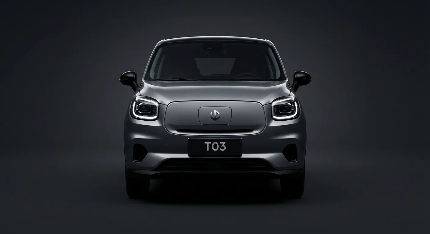 Profil avant de la Leapmotor T03 en studio avec éclairage contrasté.