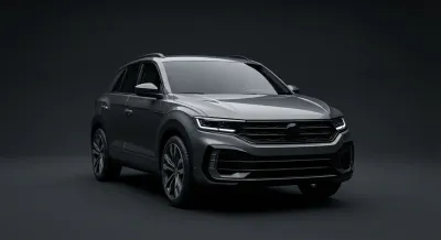 Vue rapprochée de la face avant sportive du T-Roc R-Line Plus.